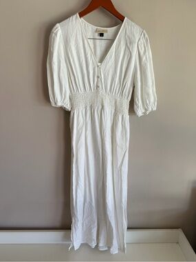 Universal Thread White V-Neck Smocked-Waist Maxi Dress XS